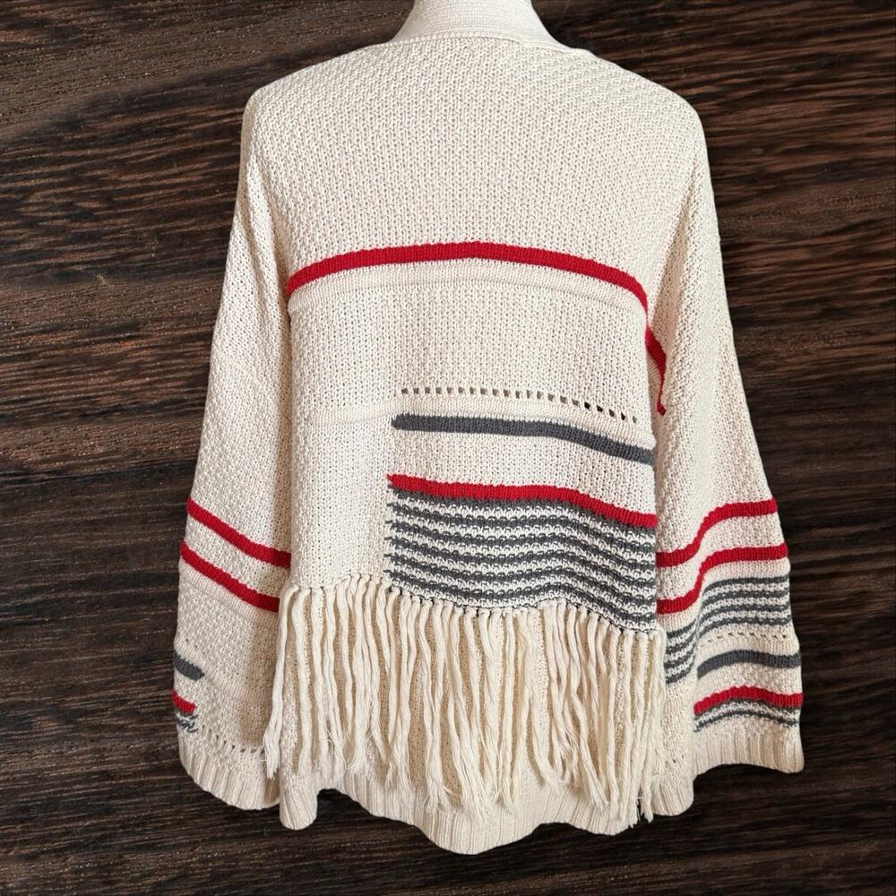 ee:some Fringed Oversized Cowgirl Cardigan Sweater Sz Women M/L Red White Blue